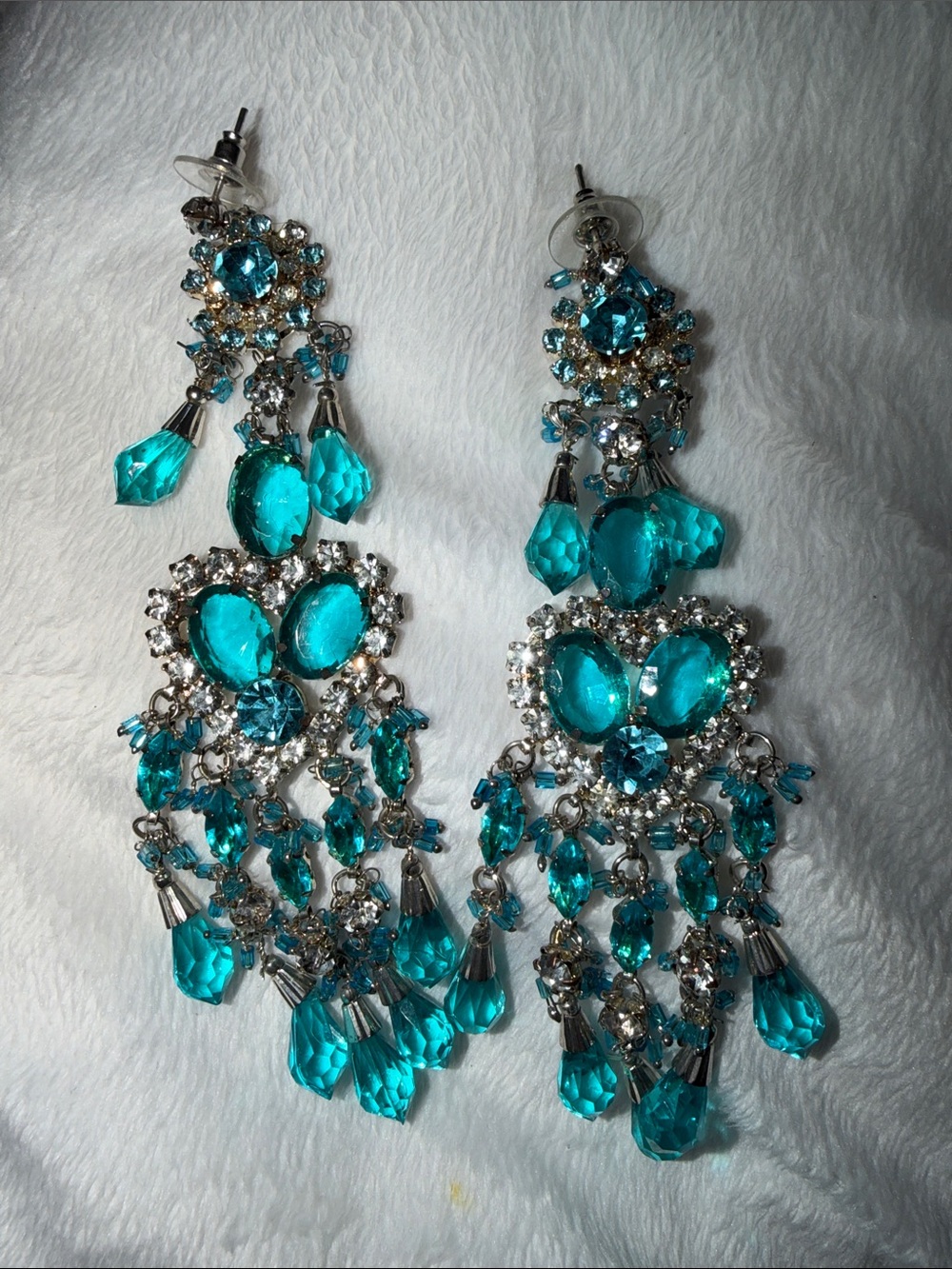 Teal Crystal Chandelier Drop Earrings - Women Jewelry
